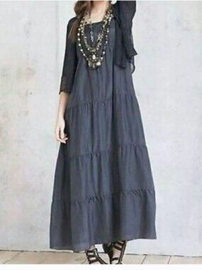 Eileen Fisher Black Maxi Tiered Slip Dress